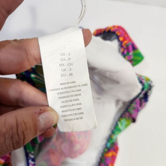 Trina Turk tropic escape off the shoulder ruffle dandeau bikini top size 4 smal - Picture 5 of 8